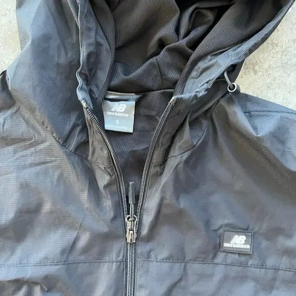 New Balance Windbreaker Jacket Men S Small Black Hooded Full Zip Ripstop Running - Picture 3 of 8
